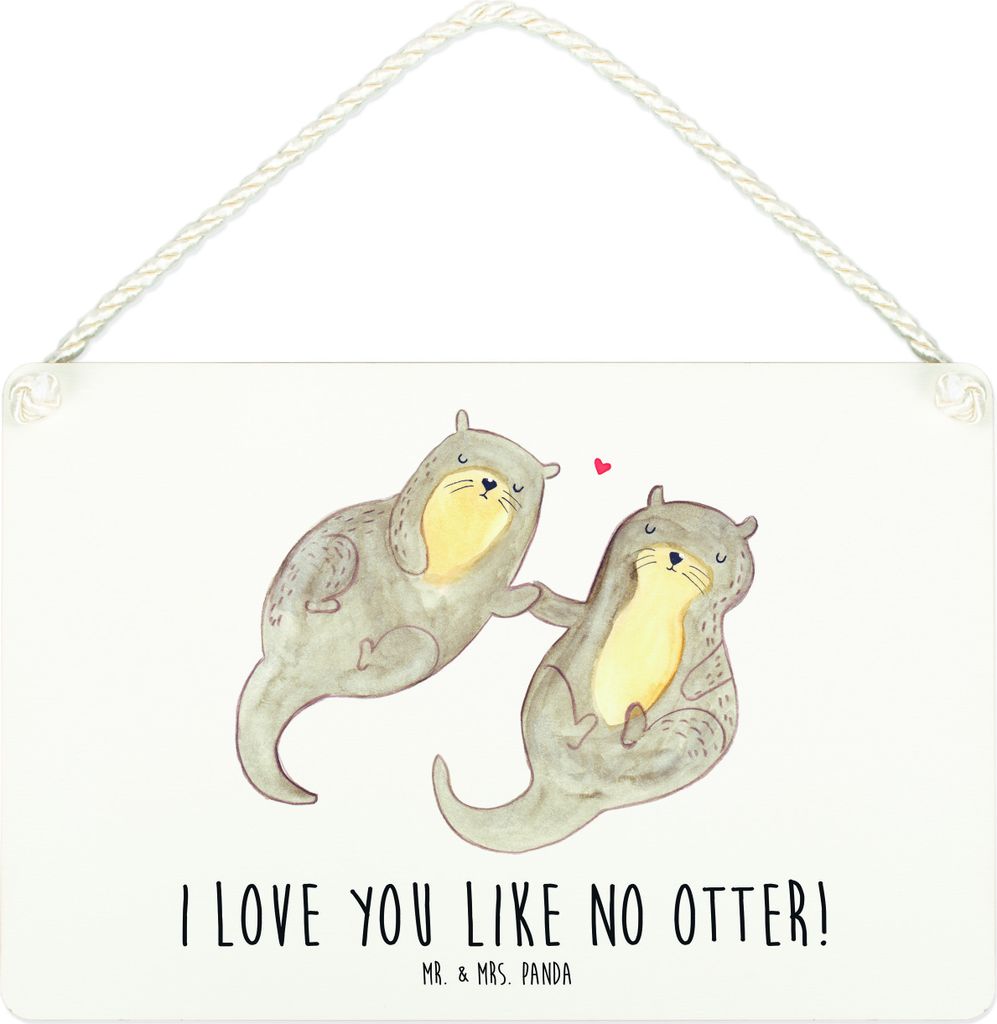 Mr. & Mrs. Panda Schild Otter Hände halten DIN A4 - Weiß - Geschenk, Türschild, Verliebt, Liebe, wandtafel, kleine aufmerksamkeit, glücklich, W...