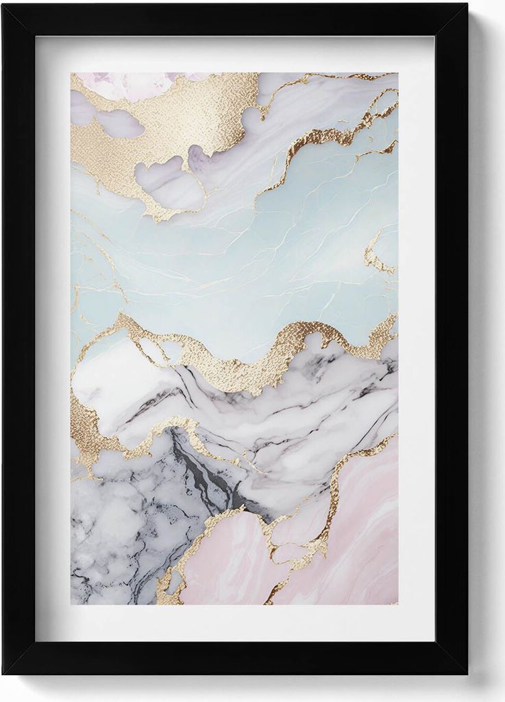 Pastellfarbener Marmor– Wandbild mit Rahmen – Gerahmtes Bild – Wanddekoration – 20x30 cm – Schwarz