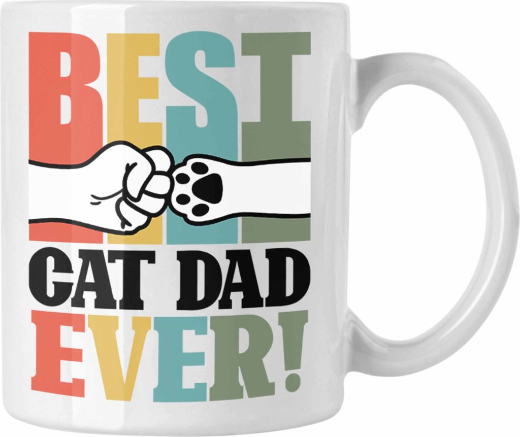 Trendation - Geschenk für besten Katzenvater: "Best Cat Dad Ever" Tasse Vatertag (Weiß)