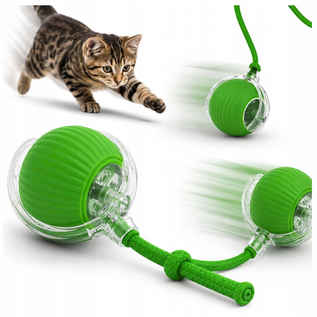 Interaktiver Katzenball grün USB selbstrollend LED Produktbild 