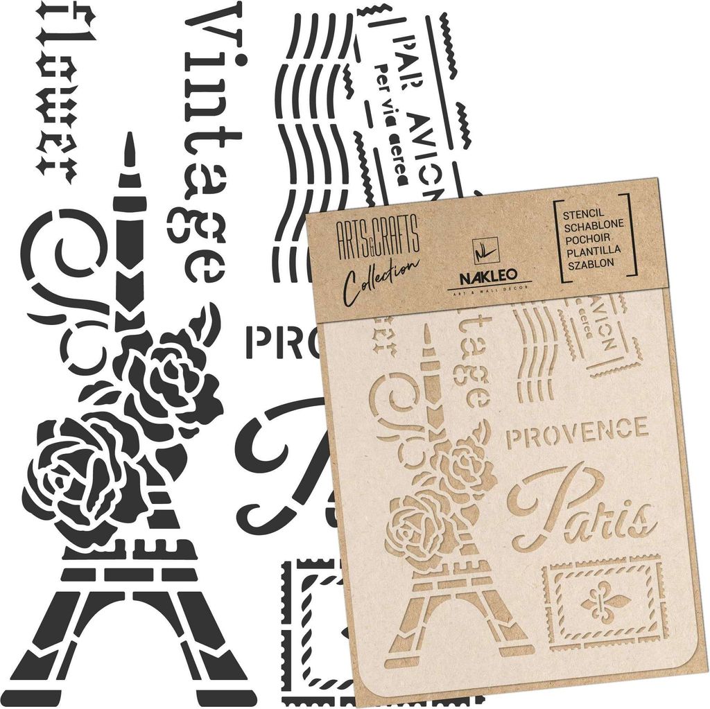 Malschablone für Handwerk A4 21x30cm, Paris Postkarte Frankreich Muster, Wiederverwendbare Kunststoff DIY & Scrapbooking Zeichenschablone