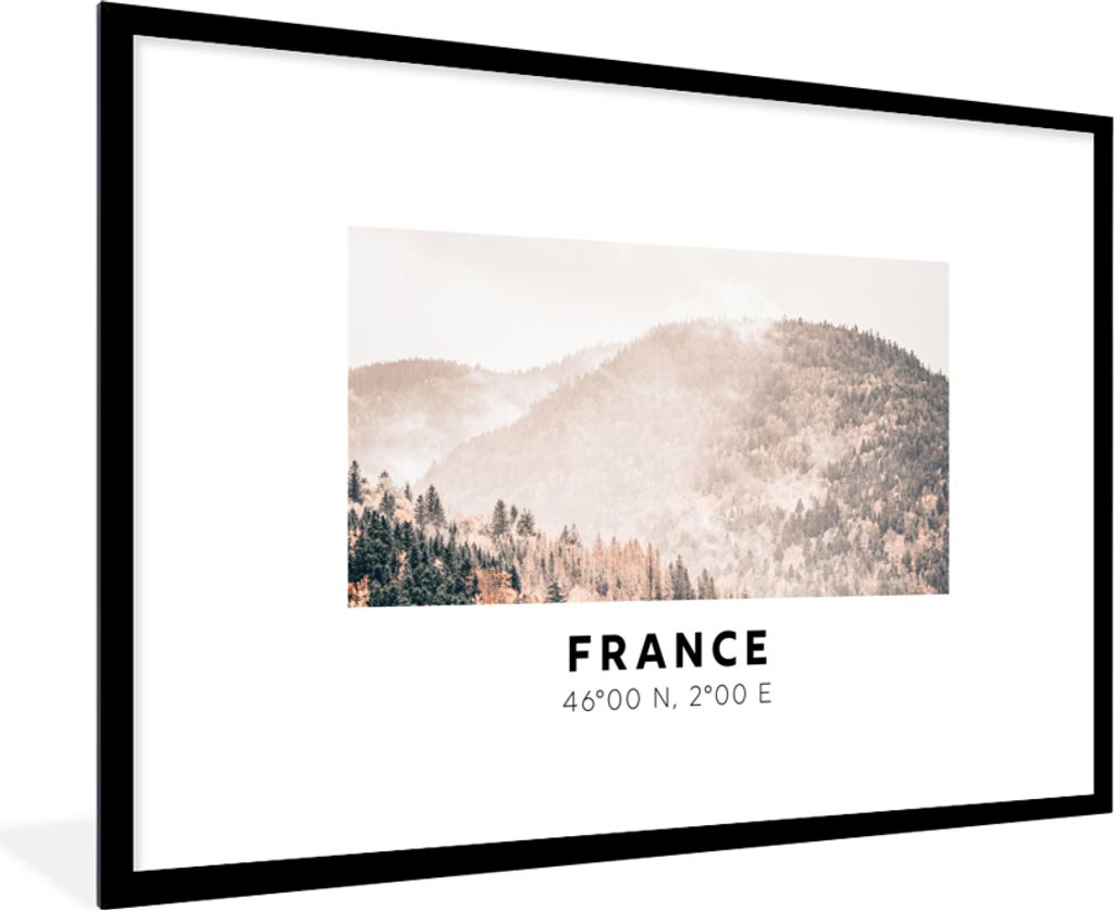 MuchoWow Gerahmtes Poster Frankreich - Wald - Berge 90x60 cm - Poster mit Schwarzem Bilderrahmen Wandposter Rahmen Foto Bilder - Wanddekoration -...