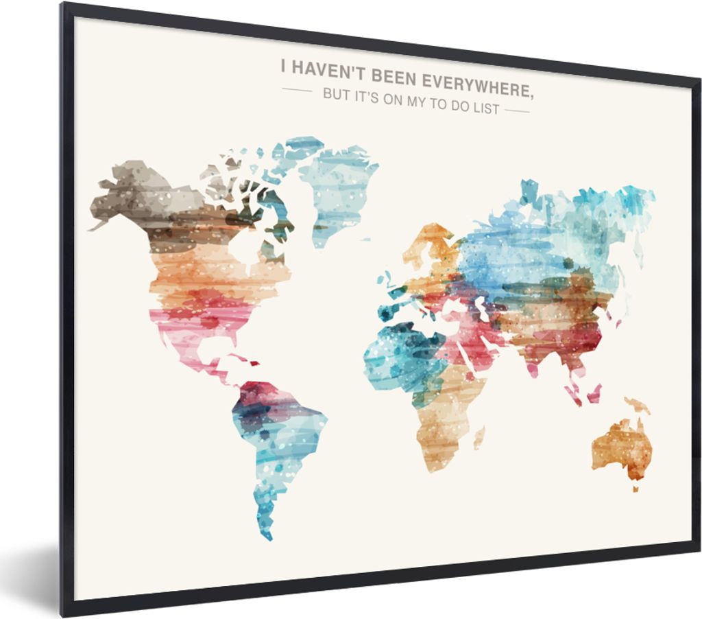 MuchoWow Gerahmtes Poster Weltkarte - Zitate - Aquarell - Kinder - Jungen - Mädchen - Bucket list 40x30 cm - Poster mit Schwarzem Bilderrahmen W...