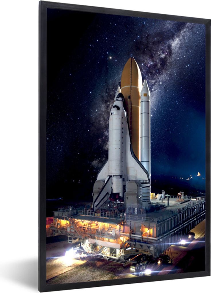MuchoWow Gerahmtes Poster Rakete - Weltraum - Sterne 60x90 cm - Poster mit Schwarzem Bilderrahmen Wandposter Rahmen Foto Bilder - Kunst