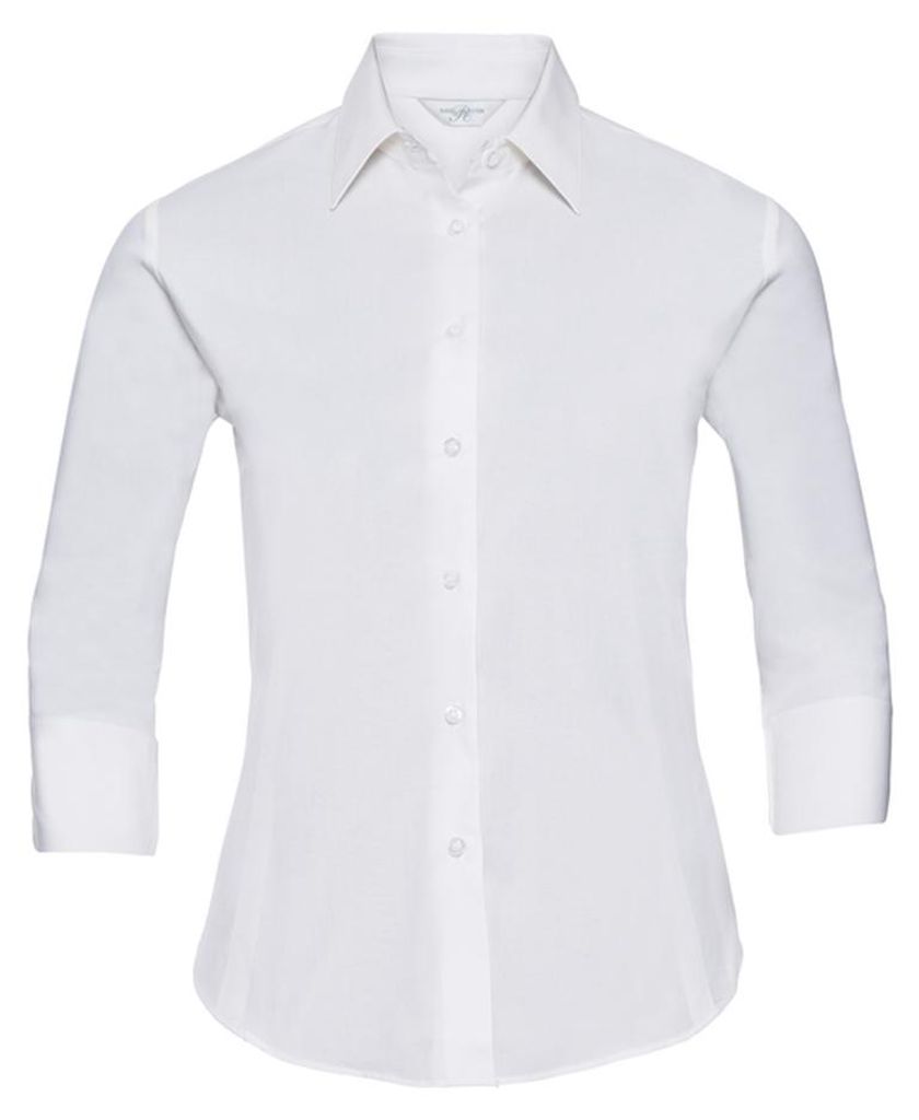 Russell Collection - Hemd für Damen, Stretch, Anliegend, 3/4 Ärmel LT3686 (M) (Weiß)