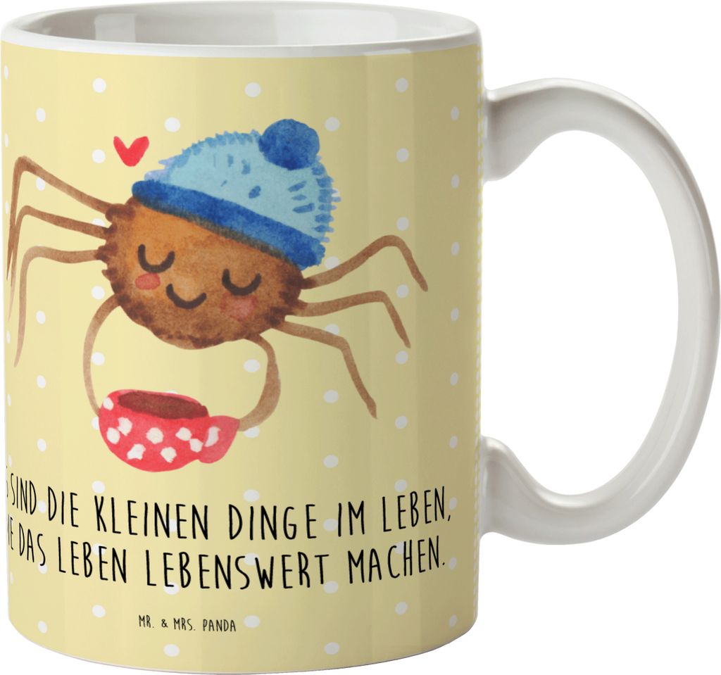 Mr. & Mrs. Panda Kinderbecher Spinne Agathe Kaffee - Gelb Pastell - Geschenk, Morgen, Kindertasse, Weiser Spruch, Plastikbecher, Lebensweisheiten, ...
