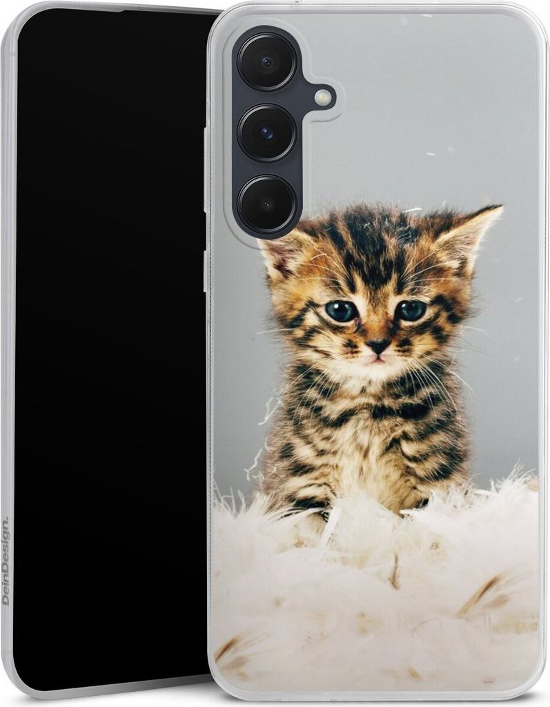 DeinDesign Slim Hülle für Samsung Galaxy A55 5G Silikon Case Ultra Dünn Handyhülle Feder Haustier Katze