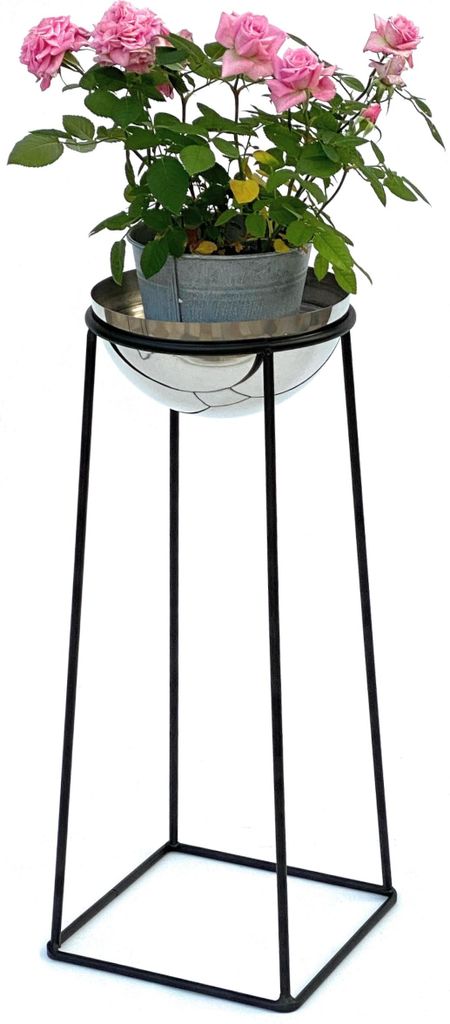 DanDiBo Sgabello Per Piante Con Vaso Incluso - Sostegno Per Fiori In Metallo, Altezza 75 Cm, Struttura Nera E Vaso Bianco Vintage
