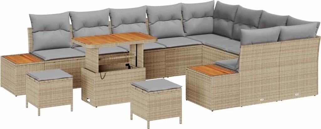 "SALE 2026" Gartensofa-set - elegantes Design - Sitzgruppe mit Sofa, Tisch - 12 pcs Beige Poly-Rattan - Terassenmöbel DEMöbel931933