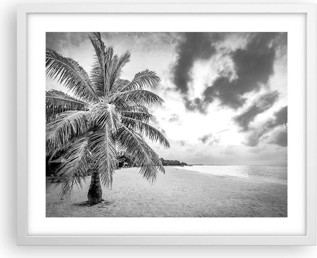 Gerahmtes Poster - Weißer Rahmen - Monochrom Strand Wolken Produktbild 