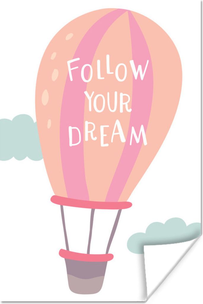 MuchoWow Poster Illustration mit dem Zitat "Folge deinem Traum" und einem Luftballon 60x90 cm - Wanddekoration
