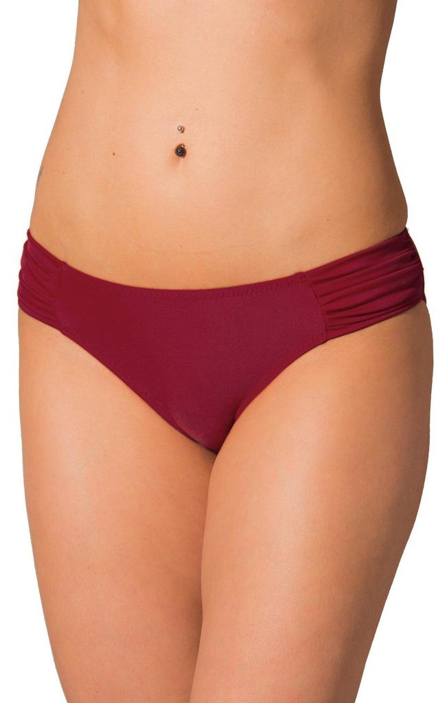 Aquarti Damen Bikinihose mit seitlichen Raffungen, Farbe: Dunkelrot, Größe: 42