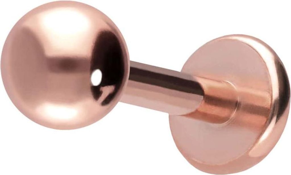 Ohrpiercing, Nasenpiercing Titan Labret mit Push Fit RoséGold Stablänge: 8mm + Stabstärke: 1,2mm + Kugelgröße: 3mm