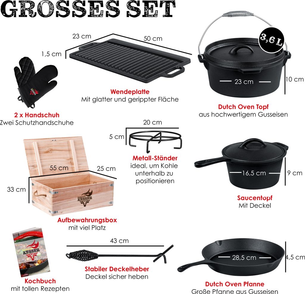 KESSER® Dutch Oven Set in Holzkiste mit Dutch Oven Mit viel Produktbild 8