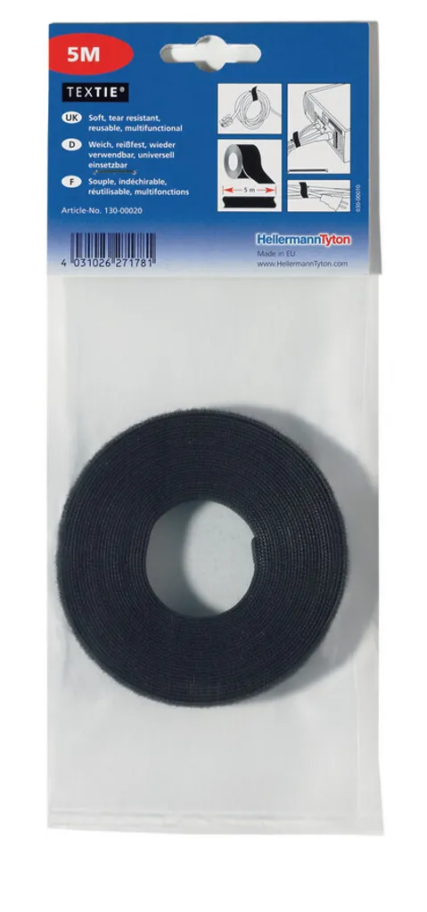 Collier textile TEXTIE-25M réutilisable 2,5m noir en PA/PP résistant