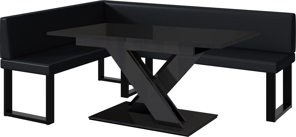 MEBLINI Eckbank für Esszimmer mit ausziehbarem Tisch - Küchenbank - Essecke - Sitzecke Küche - TONI - U-Beine 142x196x87cm Links - Schwarz Kunst...