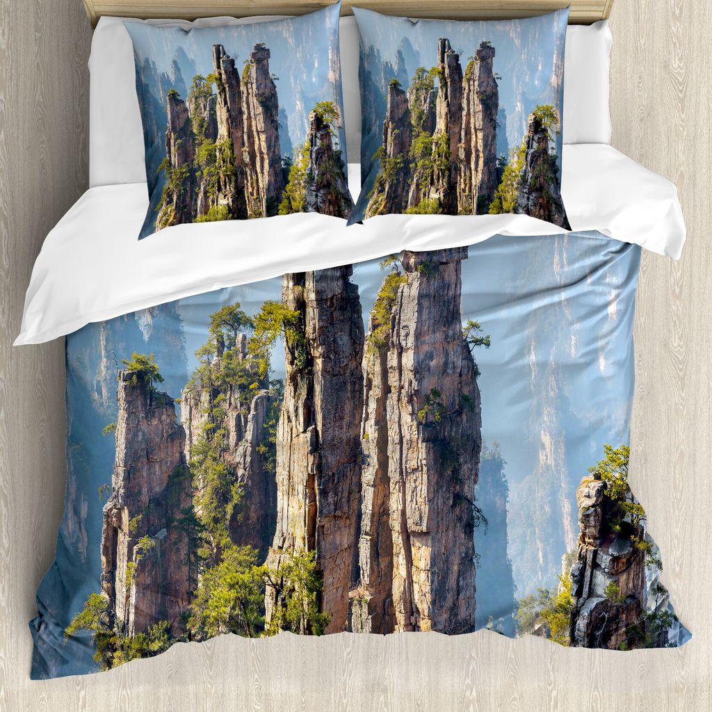 ABAKUHAUS Nationalpark Bettbezug, Wunder der Welt, Milbensicher Allergiker geeignet mit Kissenbezügen, 155 cm x 220 cm - 80 x 80 cm, Olivgrün Bab...