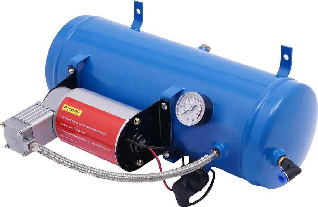 Auto-Luftkompressor - Reifenpumpe mit 6 L Tank - Bis 100 PSI - 12 V DC - Metallgehäuse - Blau