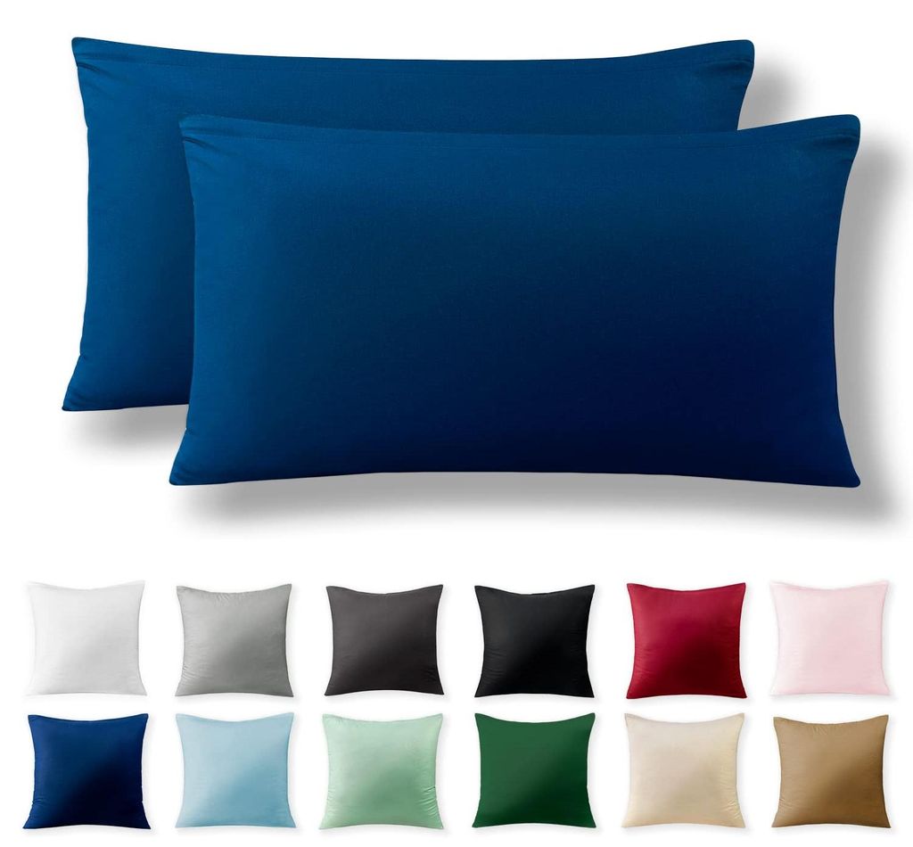 Set mit 2 Perkal-Kissenbezügen, 40 x 80 cm – 100 % Baumwolle mit Reißverschluss, superweicher Kissenbezug, blau, nur Kissenbezug