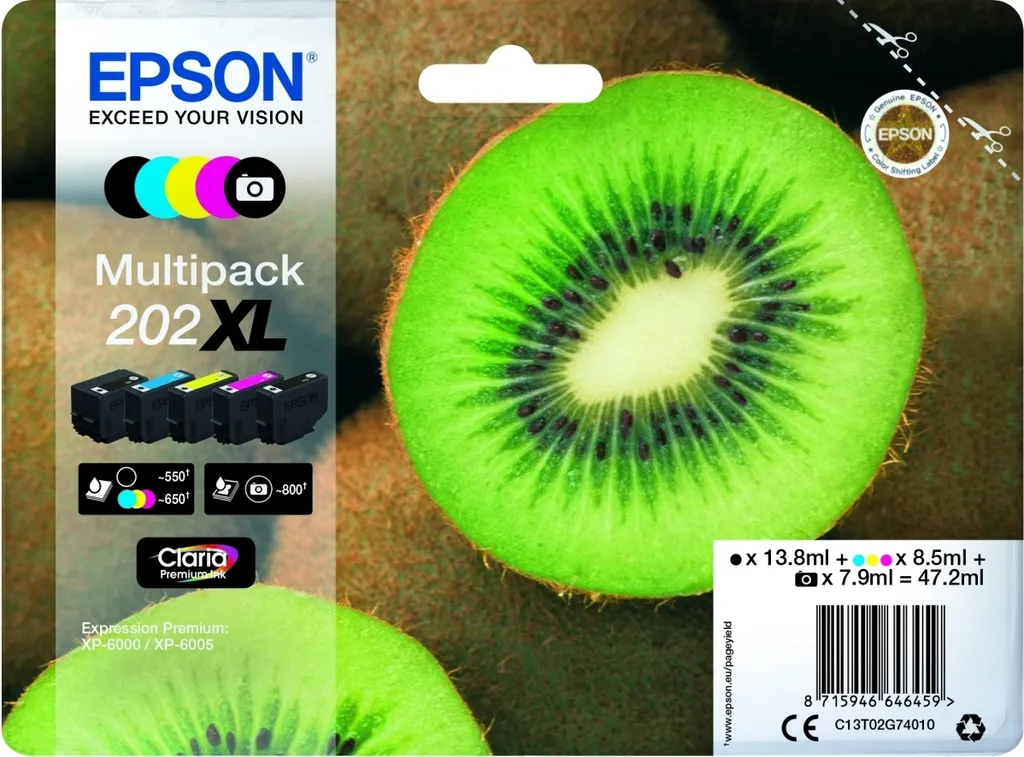 Epson 202 XL Pack de Cartouches d'Encre d'Origine CMYK C13T02G74010