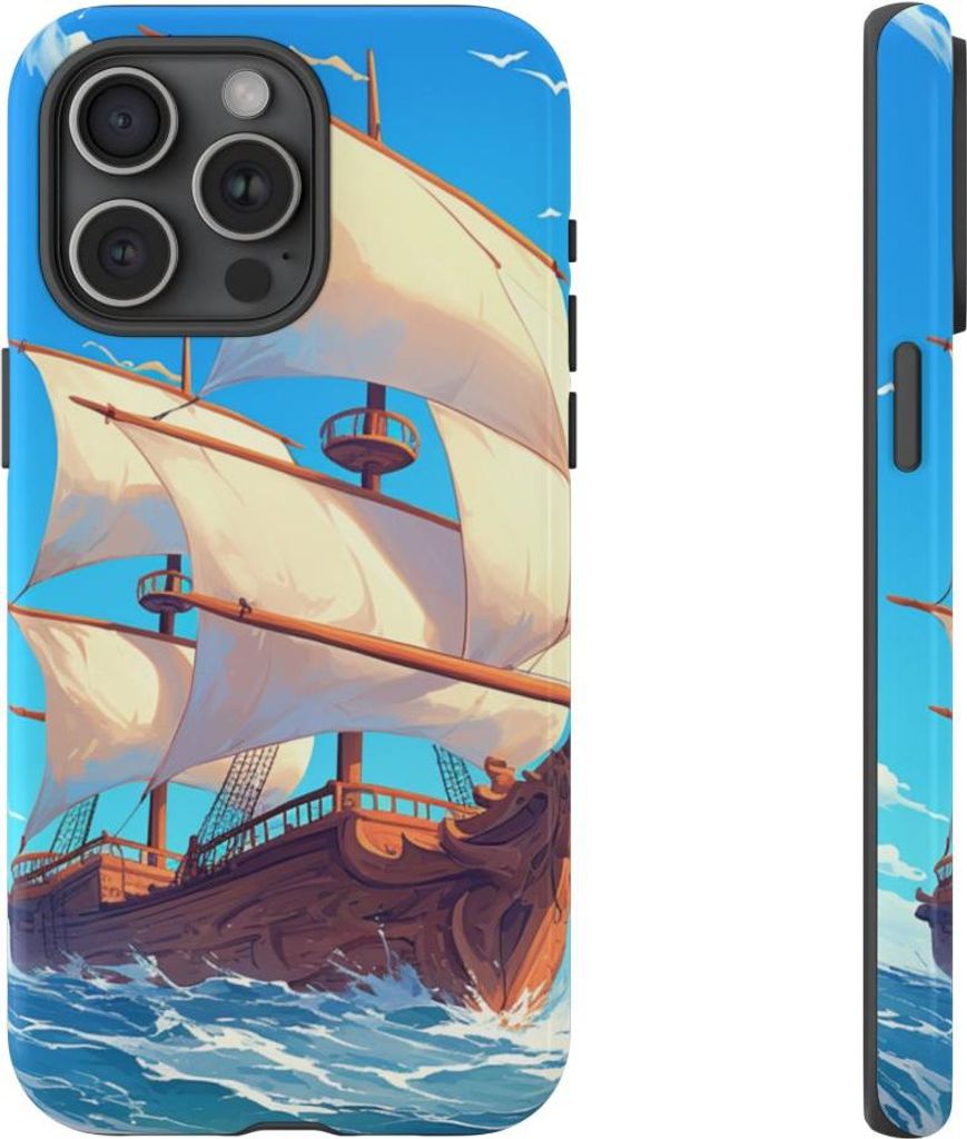 Segelschiff auf Ozeanwellen – Hülle Kompatibel mit iPhone 15 Pro Max