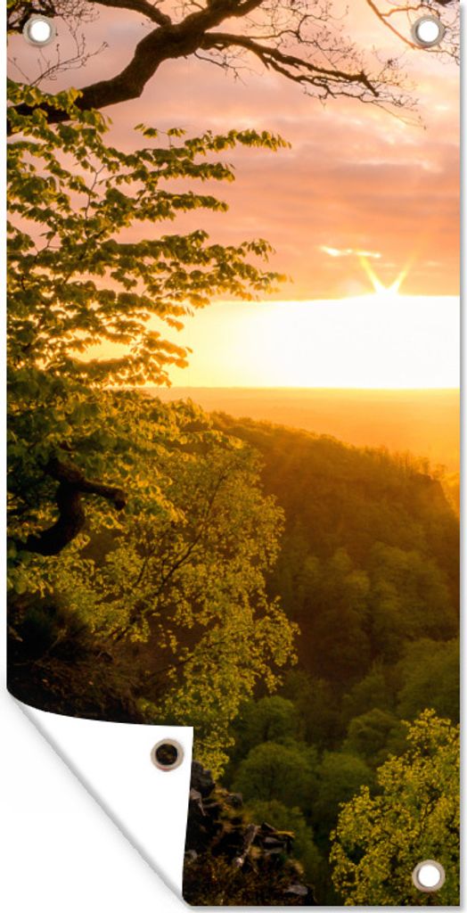 MuchoWow 40x80 cm Outdoor-Poster Gartendeko Sichtschutz Garten Poster für den Garten Sonnenaufgang im Söderåsen-Nationalpark in Schweden