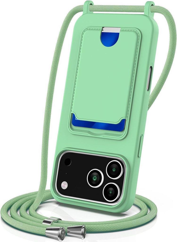 Mobigear Lanyard Card iPhone 17 Pro Silikon Handykette mit Kartenhalter - Grün