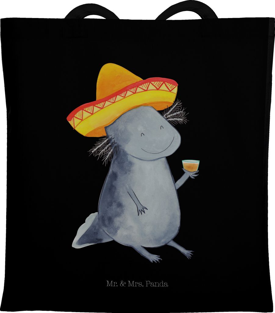 Mr. & Mrs. Panda Stoffbeutel Axolotl Tequila - Schwarz - Geschenk, Schultasche, Shopping Tasche, Lurch, Tote Bag, Beutel, Party, Urlaub, trinken, S...