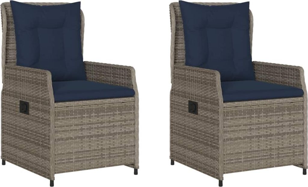 Liegende Gartenstühle 2 Stk. Grau Poly Rattan