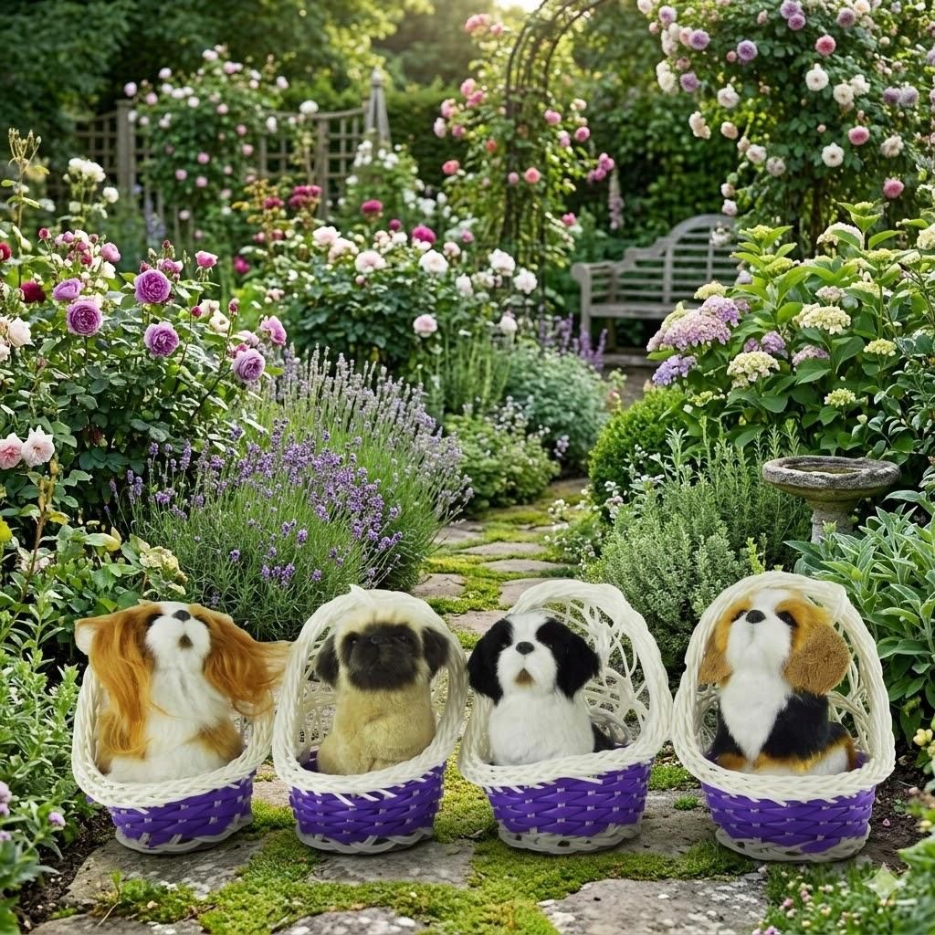 Bezaubernder Hund im Korb - 4er Set Mops
