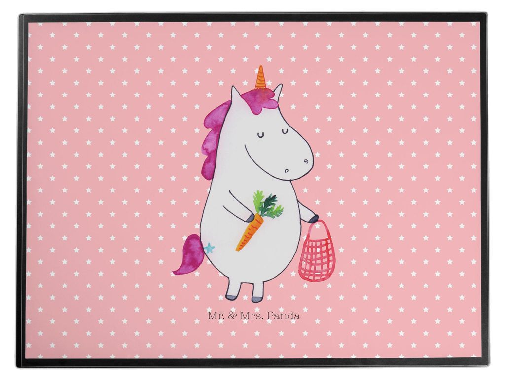 Mr. & Mrs. Panda Schreibunterlage Einhorn Gemüse - Rot Pastell - Geschenk, schreibtischunterlage, Unicorn, Biomarkt, schreibtischunterlagen, Schre...