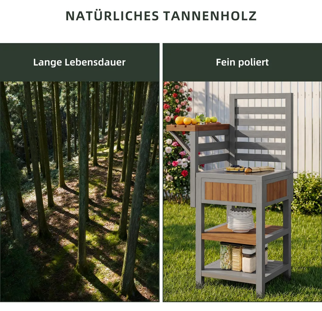 Desserte de Jardin avec Plan de Travail Inox et Étagères de Rangement - 2