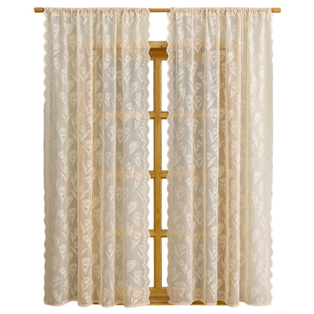 1 Stück Spitzenvorhänge Lichtdurchlässige Vorhänge, Vintage Jacquard Gardinen, Beige 140x200cm