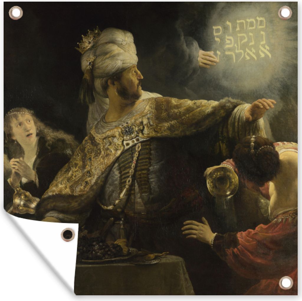 MuchoWow 100x100 cm Outdoor-Poster Gartendeko Sichtschutz Garten Poster für den Garten Das Festmahl des Belsazar - Rembrandt van Rijn