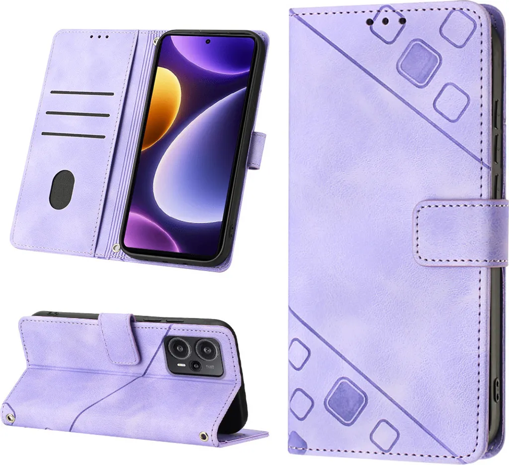Custodia per Xiaomi Poco F5 /Redmi Note 12 Turbo in rilievo Custodia portafoglio in pelle flip con funzione stand Viola