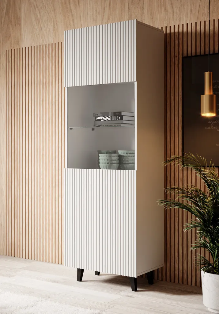 Meuble Vitrine Blanc Pafos pour Décoration Salon - Rangement Moderne
