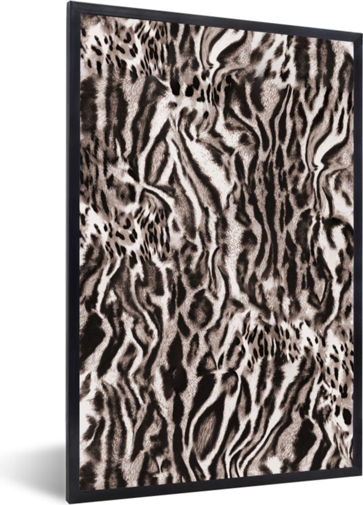 MuchoWow Gerahmtes Poster Pantherdruck - Braun - Formen 60x90 cm - Poster mit Schwarzem Bilderrahmen Wandposter Rahmen Foto Bilder - Kunst