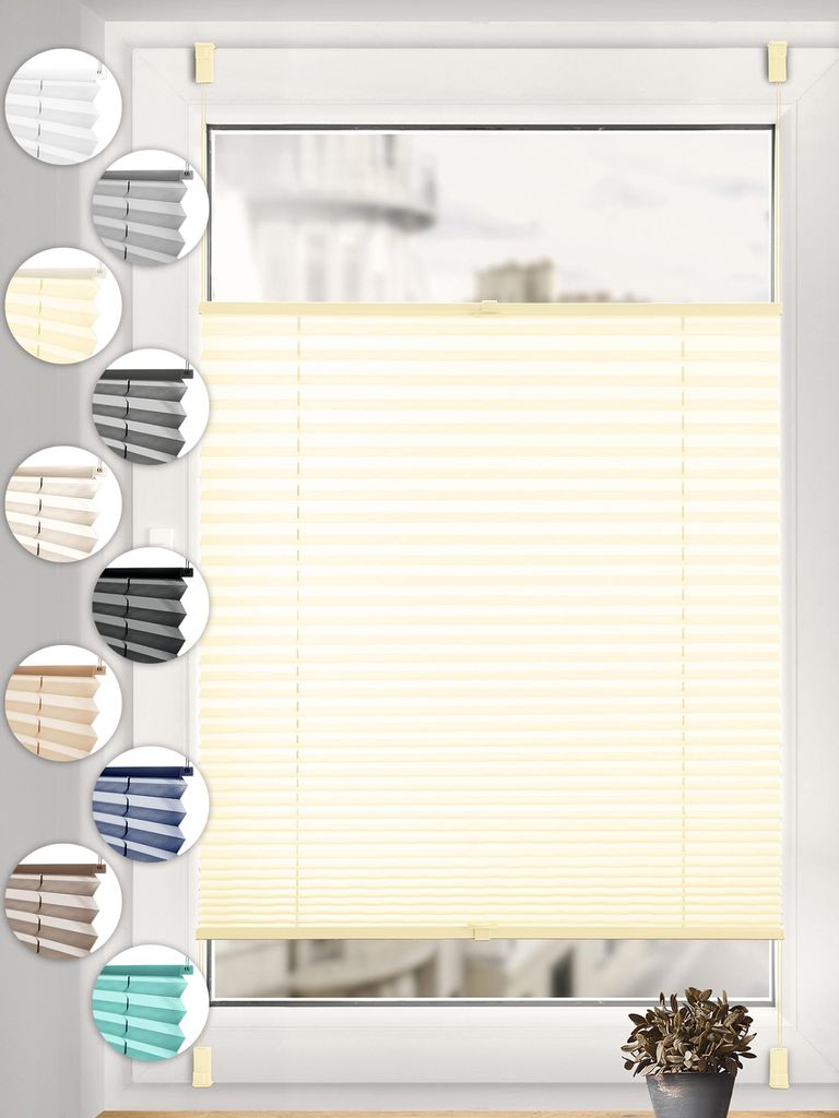 Sonello Plissee Klemmfix ohne Bohren 60cm x 120cm Creme Faltrollo Plisseerollo Jalousie für Tür & Fenster Blickdicht Sichtschutz Sonnenschutz Fer...