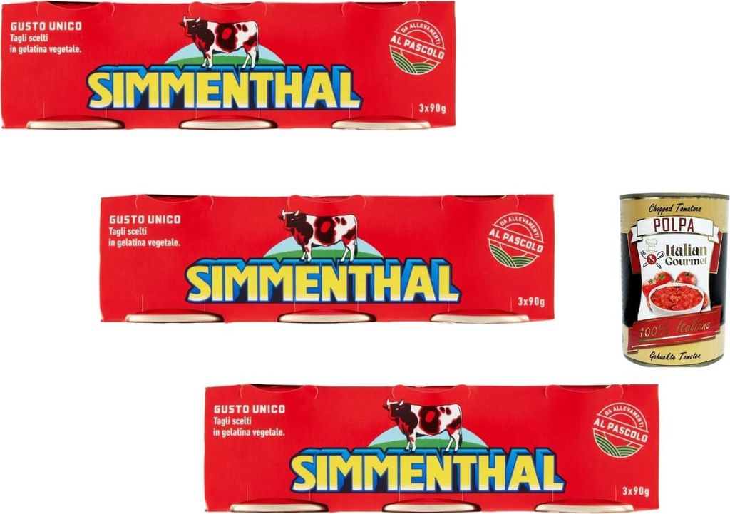 Simmenthal Rindfleisch in pflanzlicher Gelatine, 3er Pack (je 3 x 90 g Dosen), italienische Fleischspezialität für Salate & Sandwiches + Italian ...
