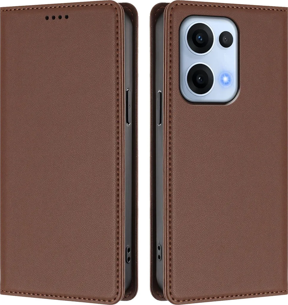 Custodia in pelle per Oppo Reno13 5G, custodia magnetica in Finto cuoio con supporto Marrone
