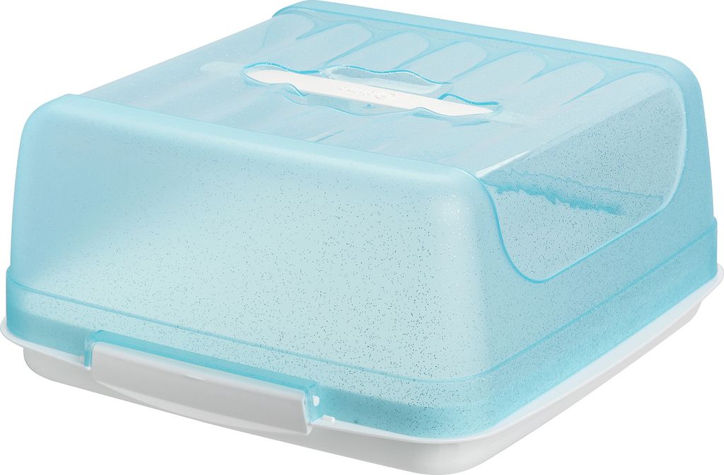 eckige Transport-Kuchenbox aus Kunststoff mit Tragegriff und Verschlussdeckel