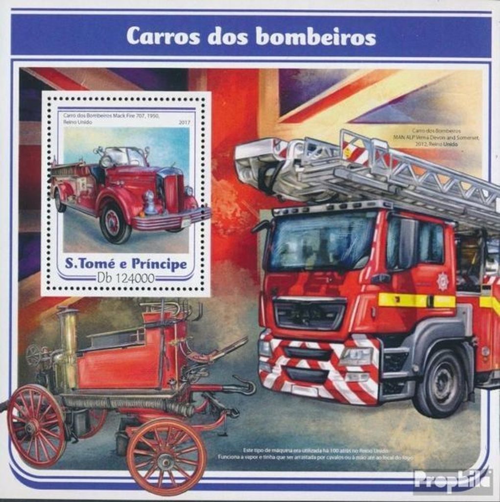 Briefmarken Sao Tome e Principe 2017 Mi Block 1283 (kompl. Ausgabe) postfrisch Feuerwehrfahrzeuge