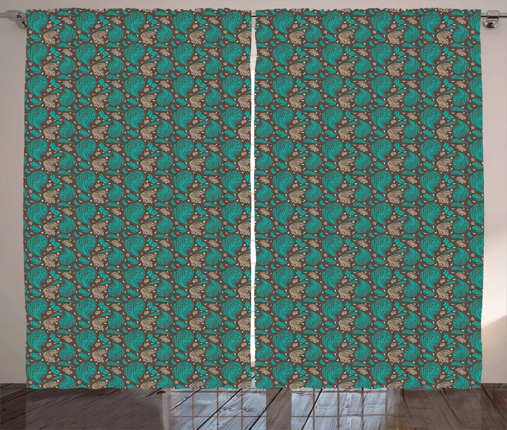 Tende ABAKUHAUS Foglie Blu Marrone 280x175 - Facili da Lavare