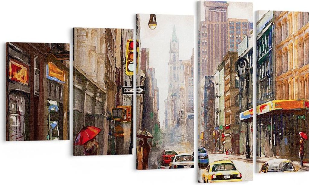 Bild auf Leinwand - Leinwandbild - 5 Teile - New York Aquarell - 100x60cm - Wand Bild - Wanddeko - Wandbilder - Leinwanddruck - Bilder - Wanddekora...