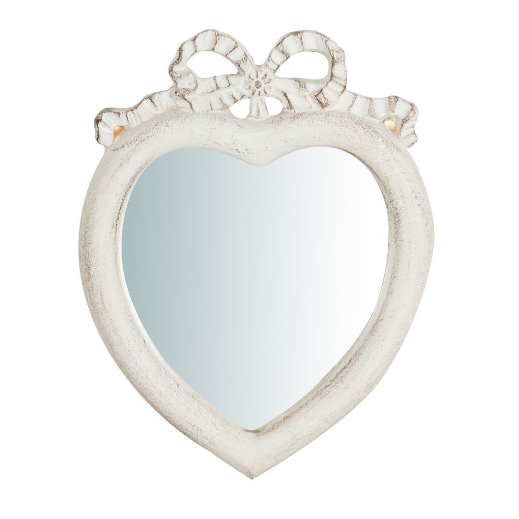 Kleiner herzförmiger Wandspiegel zum Aufhängen mit antikiertem weißem Finish L17XPR2XH21 cm. Italy