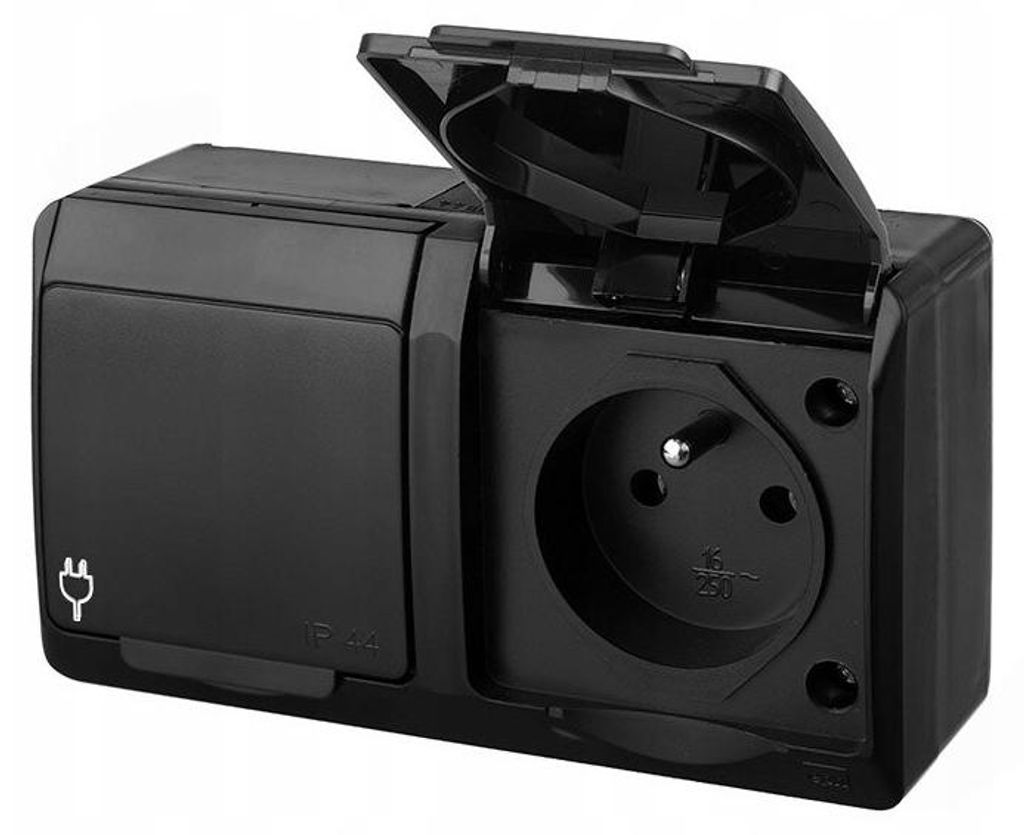 2-fach Aufputzsteckdose, IP44, schwarz, HERMES Produktbild 