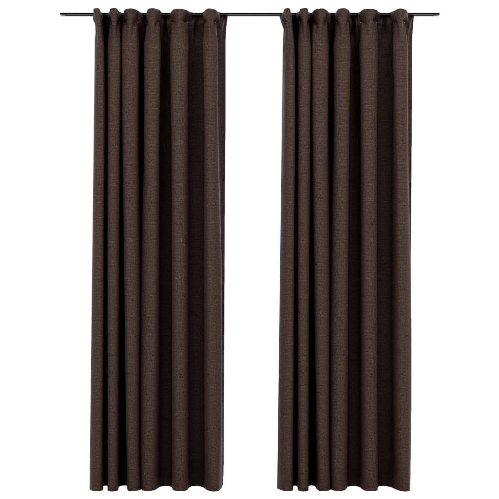 Verdunkelungsvorhänge Haken Leinenoptik 2 Stk. Taupe 140x225 cm