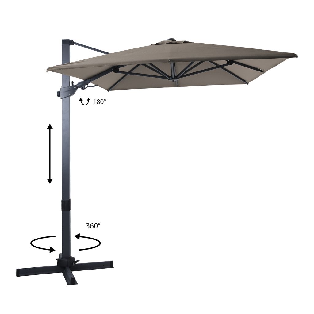 AXI Milad Premium Ampelschirm Rechteakig 200x300 cm in Anthrazit / Taupe | Sonnenschirm für Garten / Terrasse mit Aluminium Rahmen | Inkl. Kreuzfu...