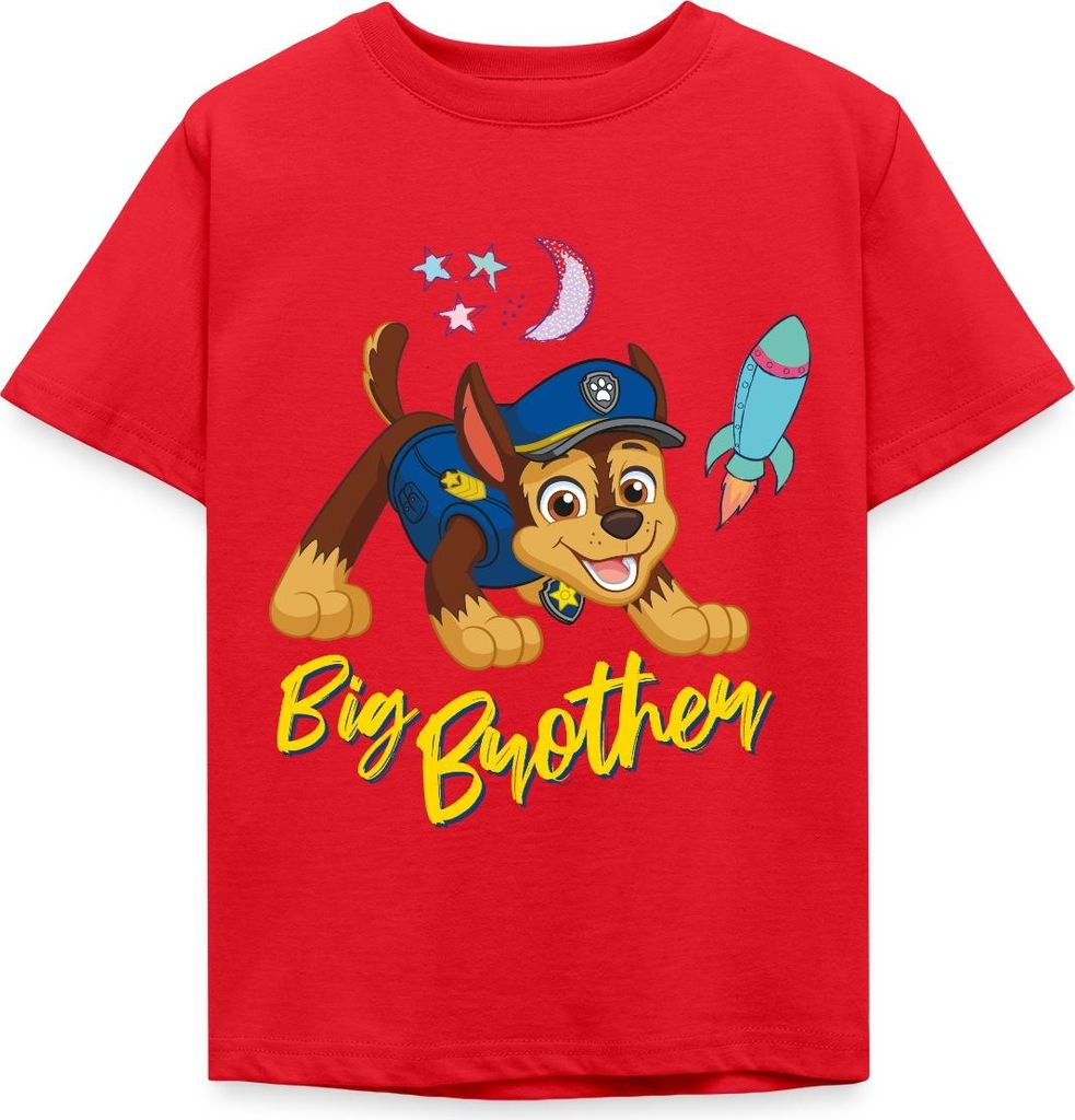 Spreadshirt Paw Patrol Großer Bruder Chase Geschenk Kinder T-Shirt, 122/128 (7-8 Jahre), Rot