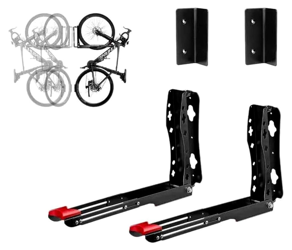 2er Set Schwenkbare Wandhalterung für Fahrräder, Klappbare Fahrradhalterung für die Wand, Fahrradständer für die Garage, Tragfähigkeit bis zu...